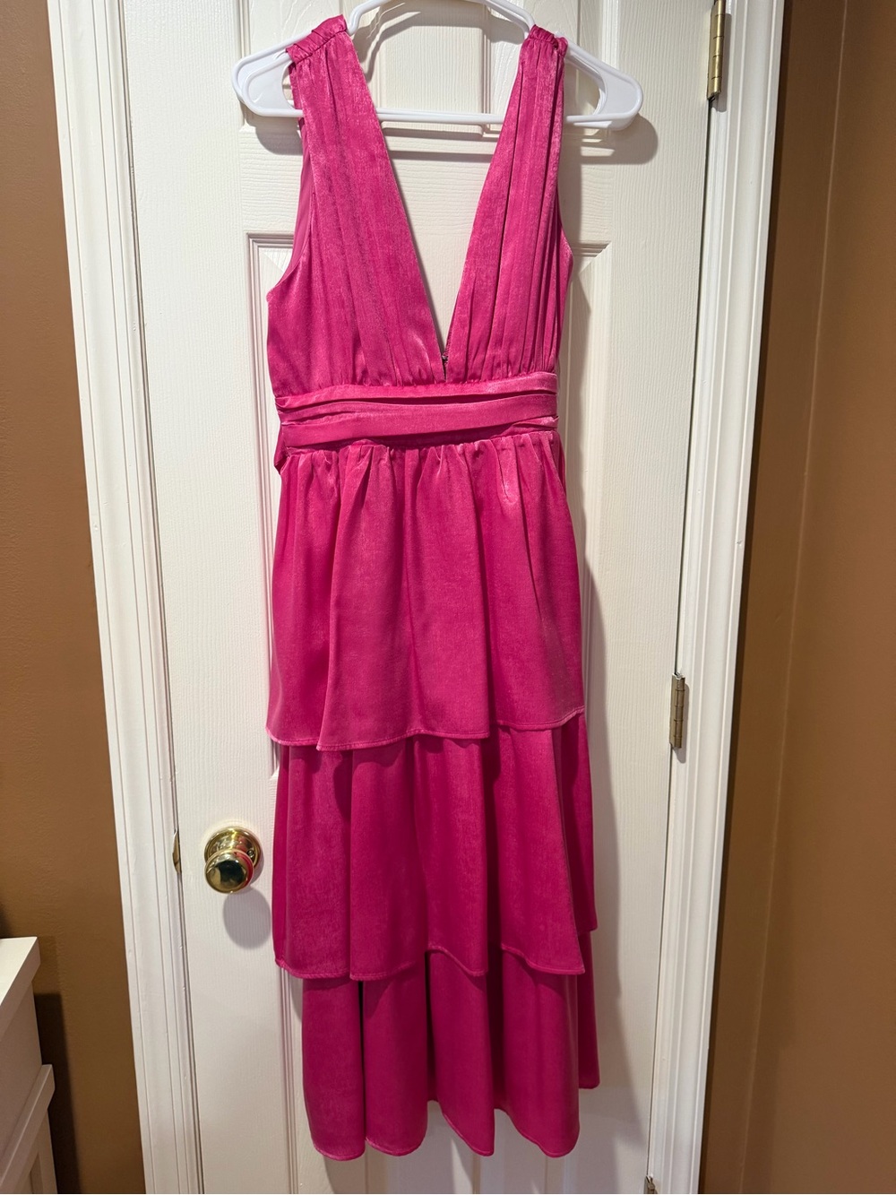 Lulu's Fuchsia Plunging V-Tiered Evening Dress